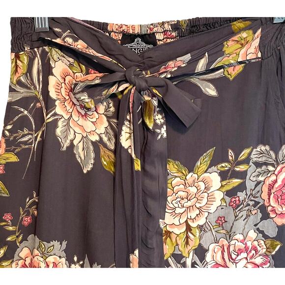 Angie Charcoal Gray Floral Tie Waist Pants Womens Small High Waisted Wide Legs - Picture 3 of 11